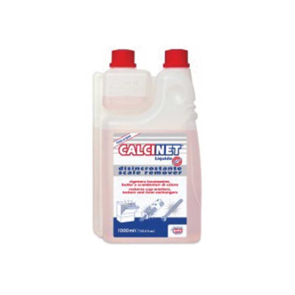Calcinet Professional Descaler Liquid Detergent 1 Liter in a transparent bottle