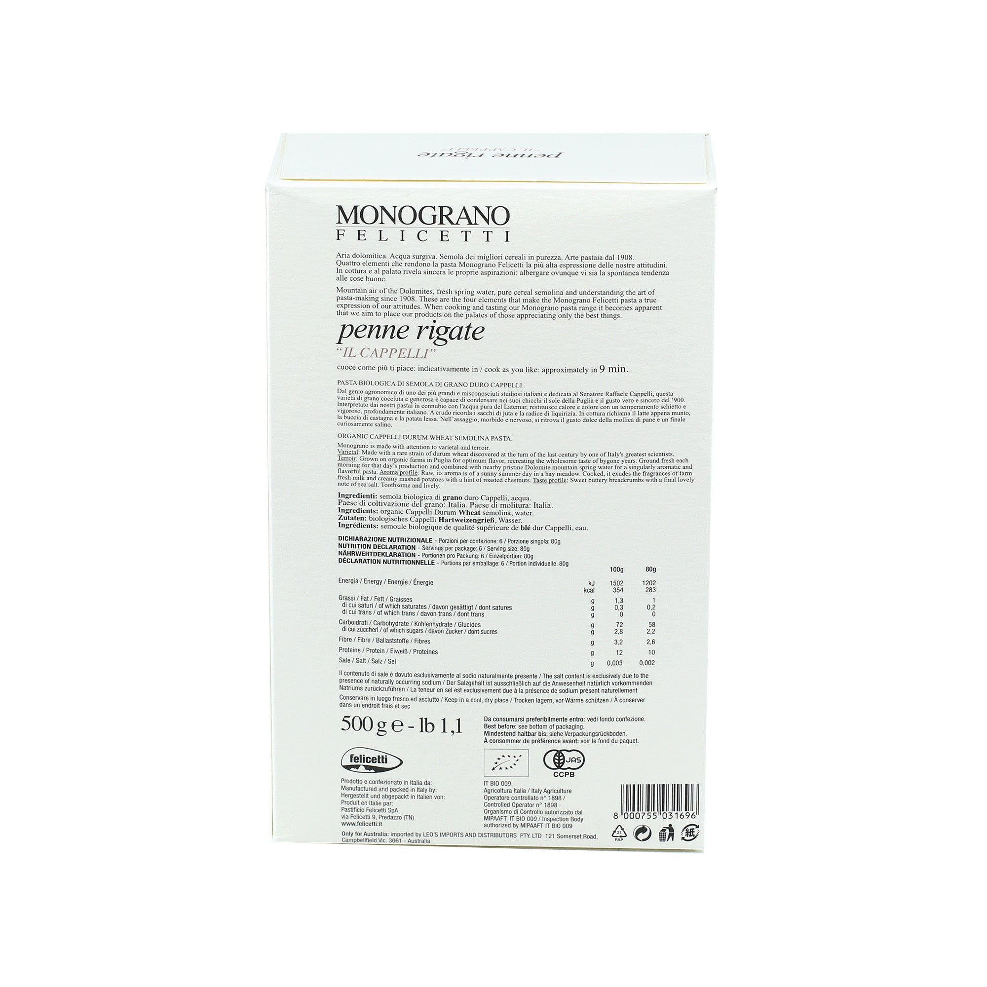 Monograno Felicetti Il Cappelli Penne Rigate Organic Pasta