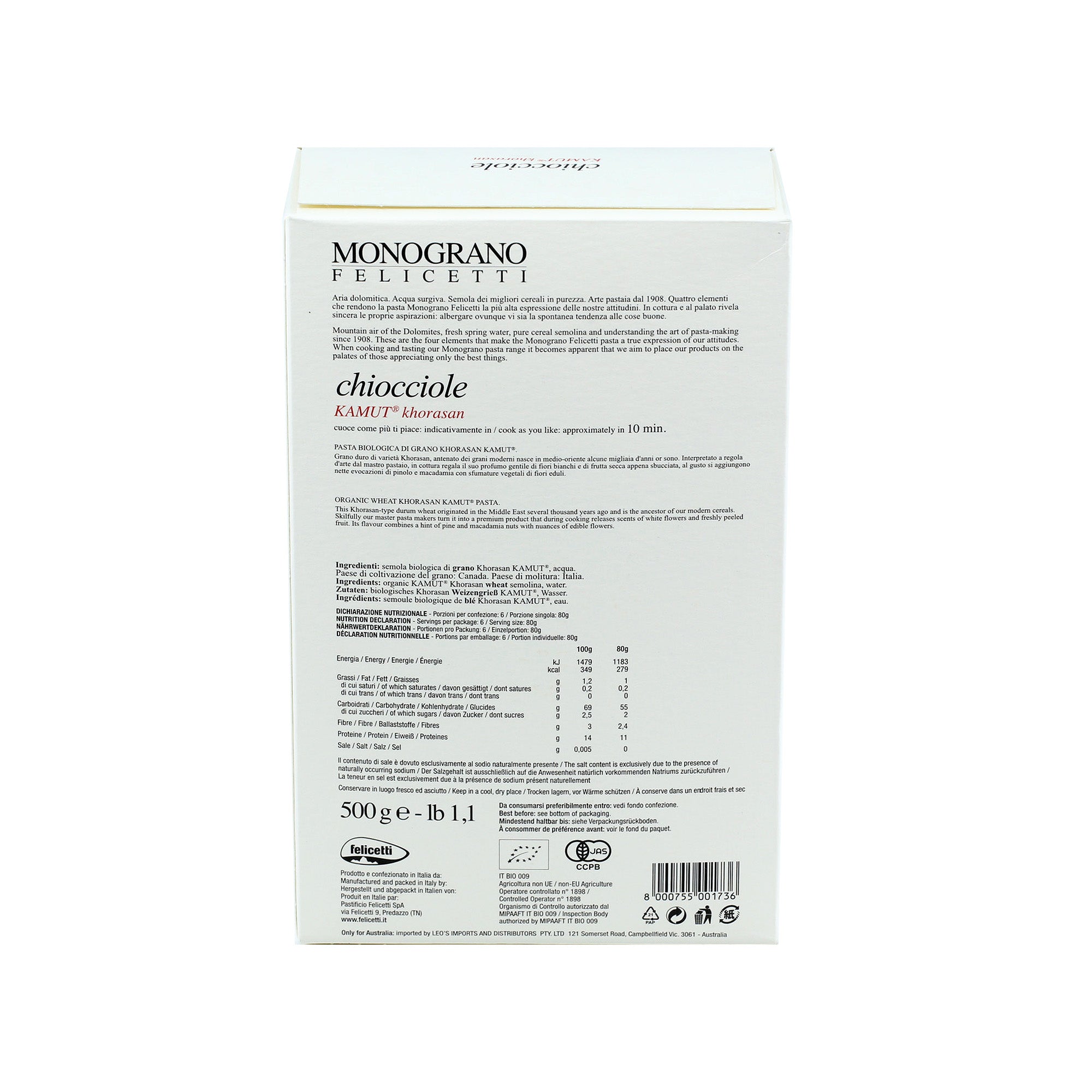 Monograno Felicetti Organic Kamut Pasta Chiocciole - Aster Premium