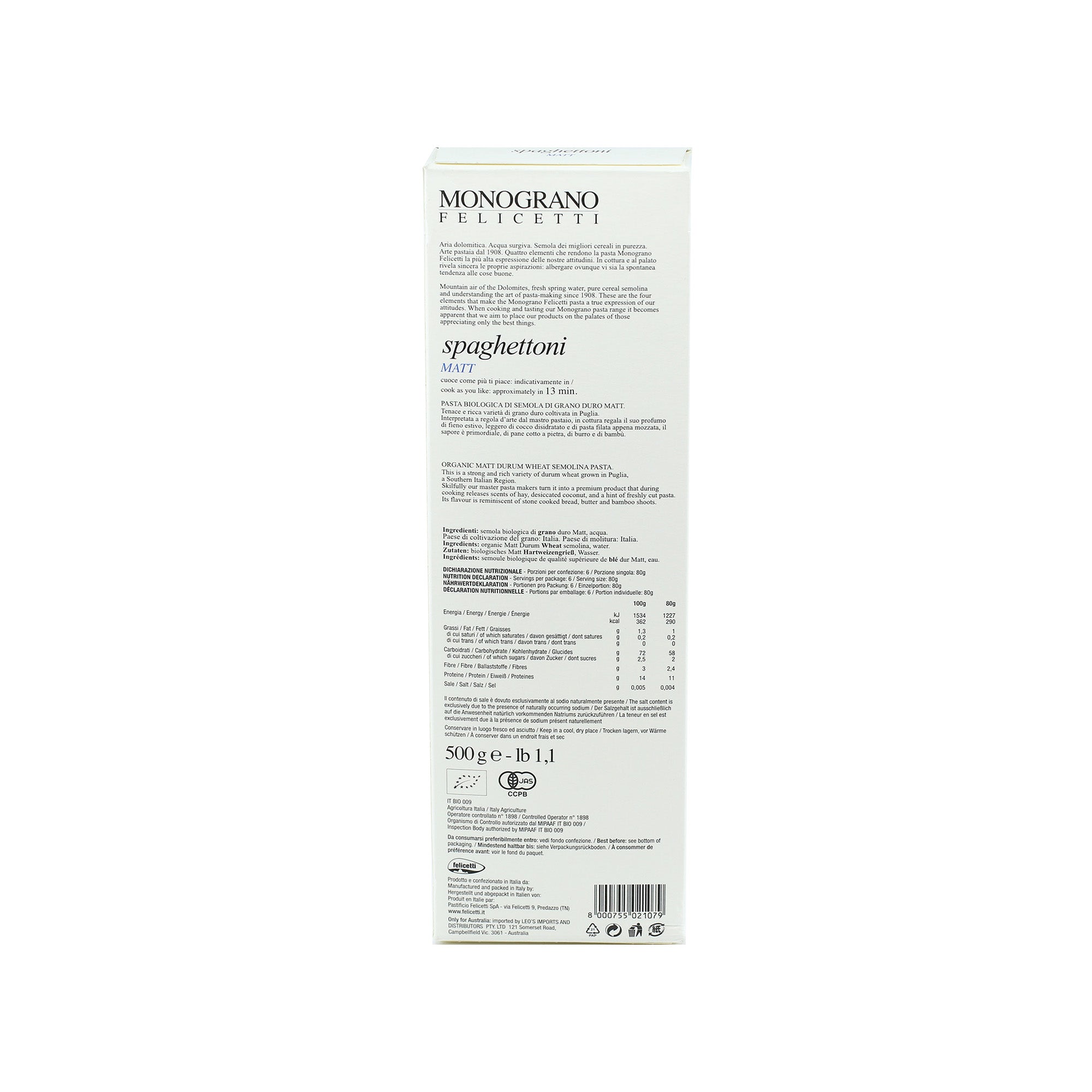 Monograno Felicetti Matt Spaghettoni Organic Dry Pasta 500g (17.6oz)