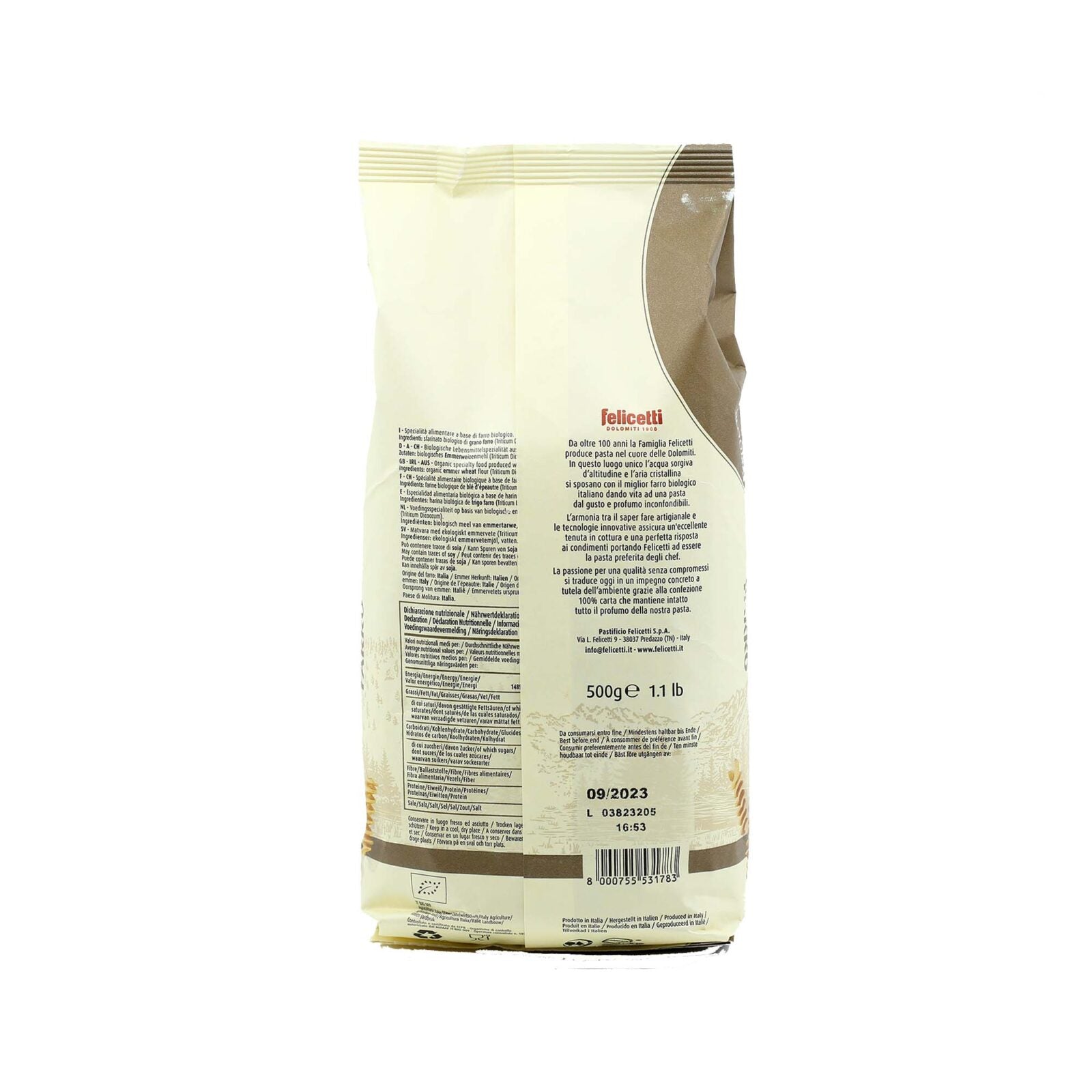 Felicetti Organic Pasta - N°169 Farro Penne Rigate 500g (17.6oz)